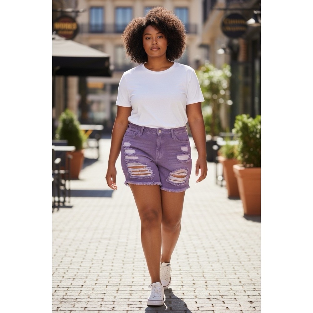 Fashion Nova Make‎ Me Smile Bermuda Shorts Lavender Distressed XL